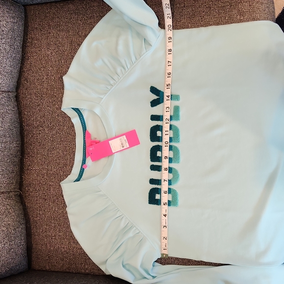 Lilly Pulitzer Aldean Sweatshirt Bubbly Block Letters Seafoam Color Women XL - Picture 5 of 9